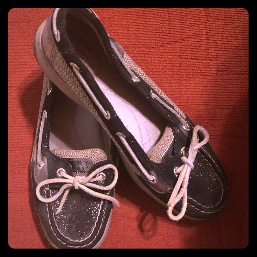 Sperry Black Glitter Boat Shoes